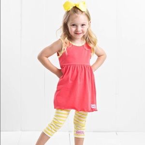 Ruffle Girl Coral & Yellow Legging Capri Set